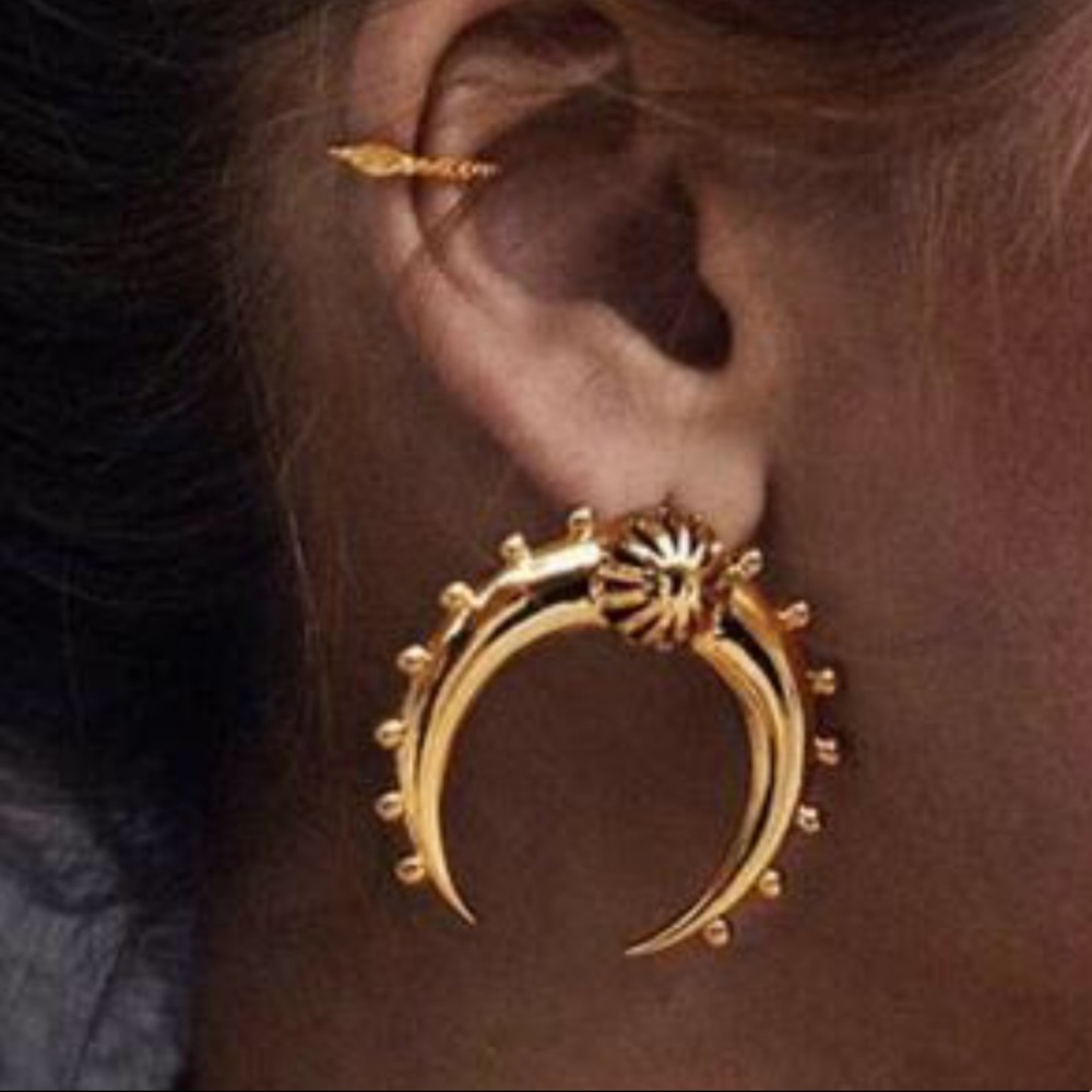 Luna Earrings, Gold Half Moon Horn Earrings